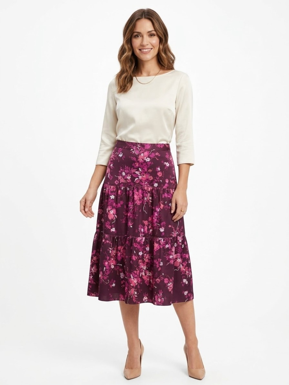 Banana Republic 100% Silk Purple Floral Skirt Size 10